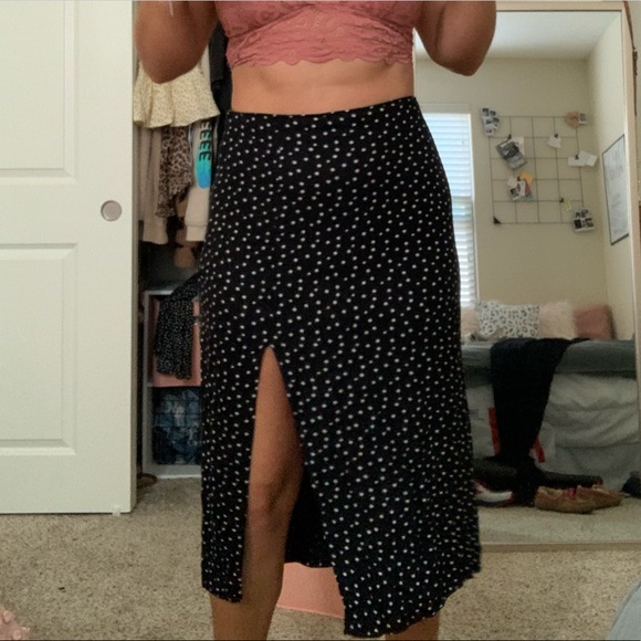 COPY - Black Polka Dot Midi Skirt w/ Slit - Picture 4 of 5